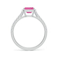 East–West Emerald Lab Pink Sapphire with Halo Moissanite Promise Ring