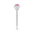 East–West Emerald Lab Pink Sapphire with Halo Moissanite Promise Ring
