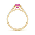 East–West Emerald Lab Pink Sapphire with Halo Moissanite Promise Ring