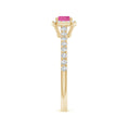 East–West Emerald Lab Pink Sapphire with Halo Moissanite Promise Ring
