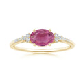 East–West Oval Pink Tourmaline with Moissanite Accents Engagement Ring