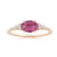 East–West Oval Pink Tourmaline with Moissanite Accents Engagement Ring