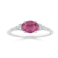 East–West Oval Pink Tourmaline with Moissanite Accents Engagement Ring