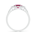 East–West Oval Pink Tourmaline with Moissanite Accents Engagement Ring
