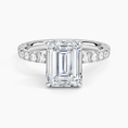 Emerald Cut French Pavé Moissanite Engagement Ring with Hidden Halo