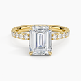 Emerald Cut French Pavé Moissanite Engagement Ring with Hidden Halo