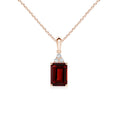 Emerald-Cut Garnet with Trio Moissanite Accent Pendant Necklace