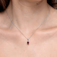 Emerald-Cut Garnet with Trio Moissanite Accent Pendant Necklace