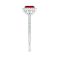 Emerald-Cut Lab-Created Ruby Halo with Pavé Moissanite Promise Ring