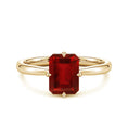 Emerald-Cut Lab-Created Ruby with Hidden Halo Moissanite Engagement Ring