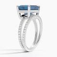 Emerald-Cut London Blue Topaz Double Moissanite Pavé Split-Shank Cocktail Ring