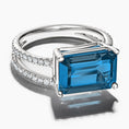 Emerald-Cut London Blue Topaz Double Moissanite Pavé Split-Shank Cocktail Ring