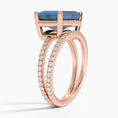 Load image into Gallery viewer, Emerald-Cut London Blue Topaz Double Moissanite Pavé Split-Shank Ring