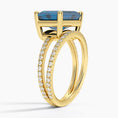 Emerald-Cut London Blue Topaz Double Moissanite Pavé Split-Shank Cocktail Ring