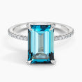 Load image into Gallery viewer, Emerald Cut London Blue Topaz and Moissanite Pavé Cocktail Ring