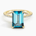 Emerald Cut London Blue Topaz and Moissanite Pavé Cocktail Ring