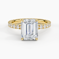 Emerald Cut Three-Quarter Pavé Band Moissanite Engagement Ring with Hidden Halo