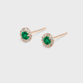 Load image into Gallery viewer, Emerald and Moissanite Halo Studs