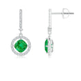 Floating Cushion Lab-Created Emerald with Halo Moissanite Drop Earrings