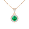 Floating Lab-Created Emerald with Moissanite Halo Pendant Necklace