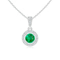 Floating Lab-Created Emerald with Moissanite Halo Pendant Necklace