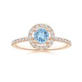 Floating Round Aquamarine with Pavé Moissanite Halo Promise Ring