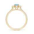 Floating Round Aquamarine with Pavé Moissanite Halo Promise Ring