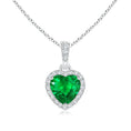 Heart Lab-Created Emerald with Moissanite Halo Pendant Necklace
