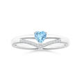 Heart-Shaped Aquamarine with Chevron Moissanite Accents Promise Ring