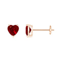 Heart-Shaped Lab-Created Ruby Solitaire Stud Earrings
