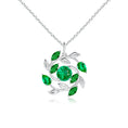 Lab-Created Emerald Olive Branch with Mixed-Cut Leaves Pendant Necklace