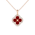 Lab-Created Ruby Clover with Floating Cluster and Moissanite Halo Pendant Necklace