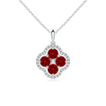 Lab-Created Ruby Clover with Floating Cluster and Moissanite Halo Pendant Necklace