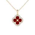 Lab-Created Ruby Clover with Floating Cluster and Moissanite Halo Pendant Necklace