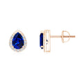 Lab-Grown Pear Cut Sapphire with Halo Moissanite Stud Earrings