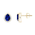 Lab-Grown Pear Cut Sapphire with Halo Moissanite Stud Earrings