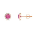 Lab-Grown Pink Sapphire with Moissanite Halo Stud Earrings