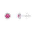 Lab-Grown Pink Sapphire with Moissanite Halo Stud Earrings