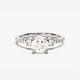 Load image into Gallery viewer, Micropavé Three-Stone Round Moissanite Engagement Ring