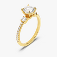 Load image into Gallery viewer, Micropavé Three-Stone Round Moissanite Engagement Ring