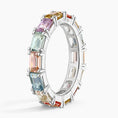 Multi-Color Emerald-Cut Lab Gemstone Eternity Wedding Band-3.2 mm
