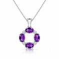 Oval Amethyst Open Circle with Moissanite Accents Pendant Necklace