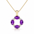Oval Amethyst Open Circle with Moissanite Accents Pendant Necklace