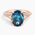Load image into Gallery viewer, Oval Cut London Blue Topaz and Moissanite Split-Shank Cocktail Ring