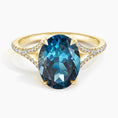 Load image into Gallery viewer, Oval Cut London Blue Topaz and Moissanite Split-Shank Cocktail Ring