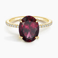 Load image into Gallery viewer, Oval Garnet Hidden Halo Engagement Ring with Moissanite Pavé Band