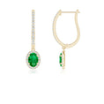 Oval Lab-Created Emerald with Halo Moissanite Huggie Hoop Drop Earrings
