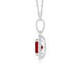 Oval Lab-Created Ruby with Floral Moissanite Halo Pendant Necklace
