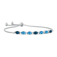 Oval London Blue and Swiss Blue Topaz Bolo Bracelet with Moissanite Accents
