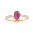 Oval Pink Tourmaline Bypass Engagement Ring with Pavé Moissanite Accents